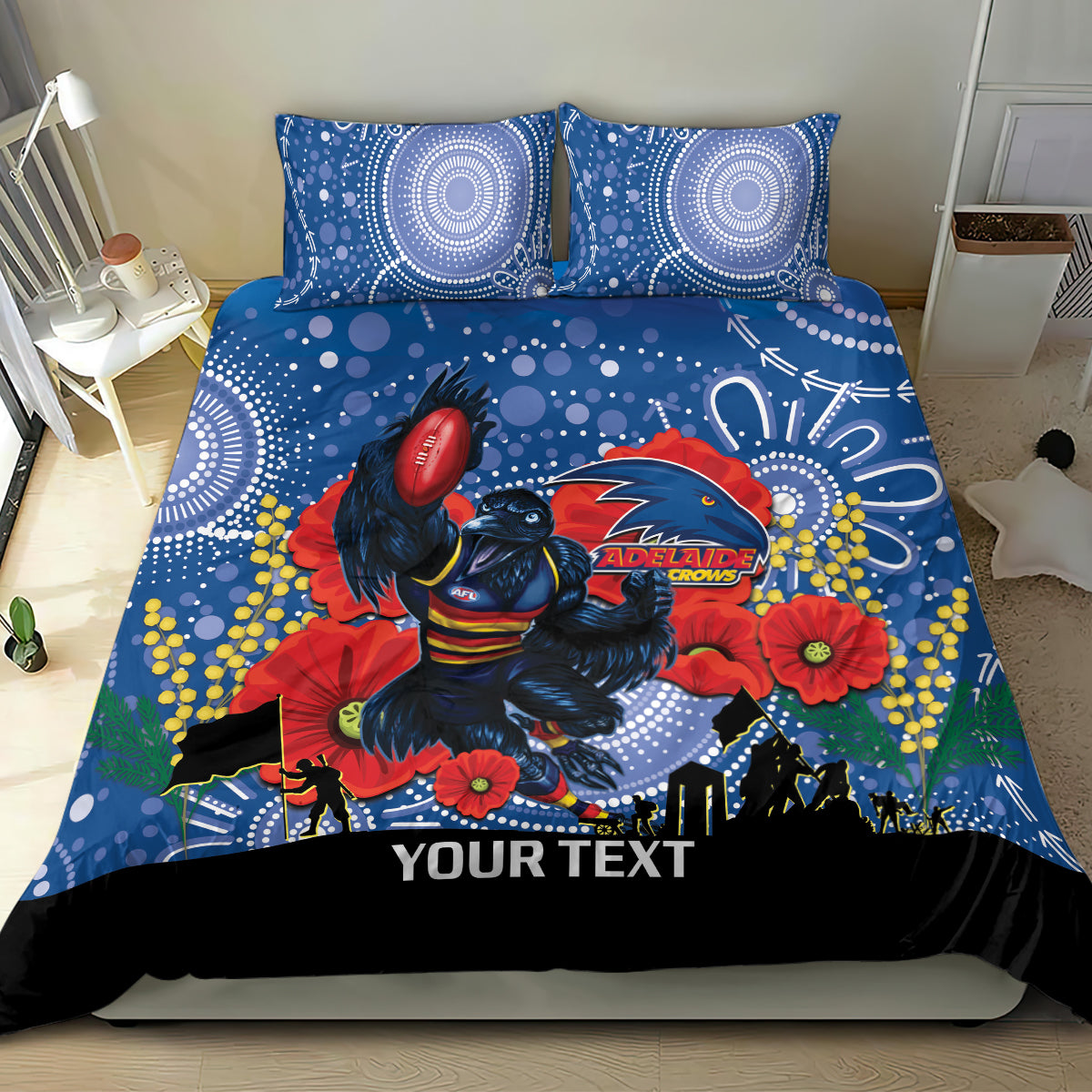 Custom Crows Football ANZAC Bedding Set Gallipoli Camouflage With Poppies - Vibe Hoodie Shop