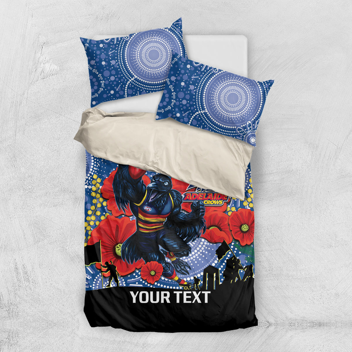 Custom Crows Football ANZAC Bedding Set Gallipoli Camouflage With Poppies - Vibe Hoodie Shop