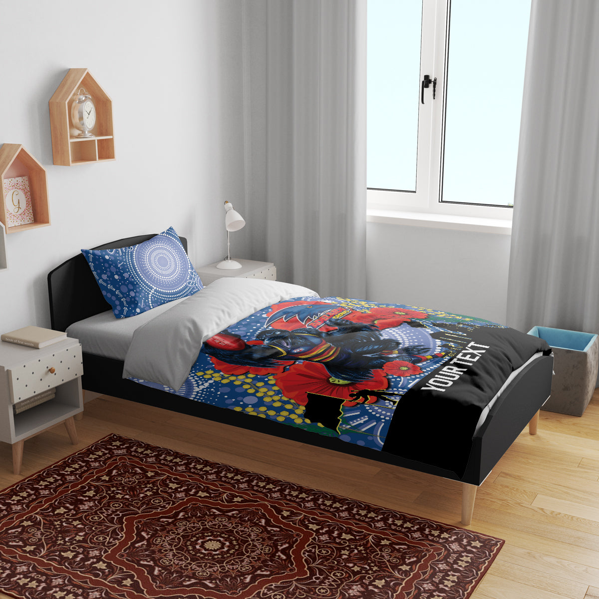 Custom Crows Football ANZAC Bedding Set Gallipoli Camouflage With Poppies - Vibe Hoodie Shop