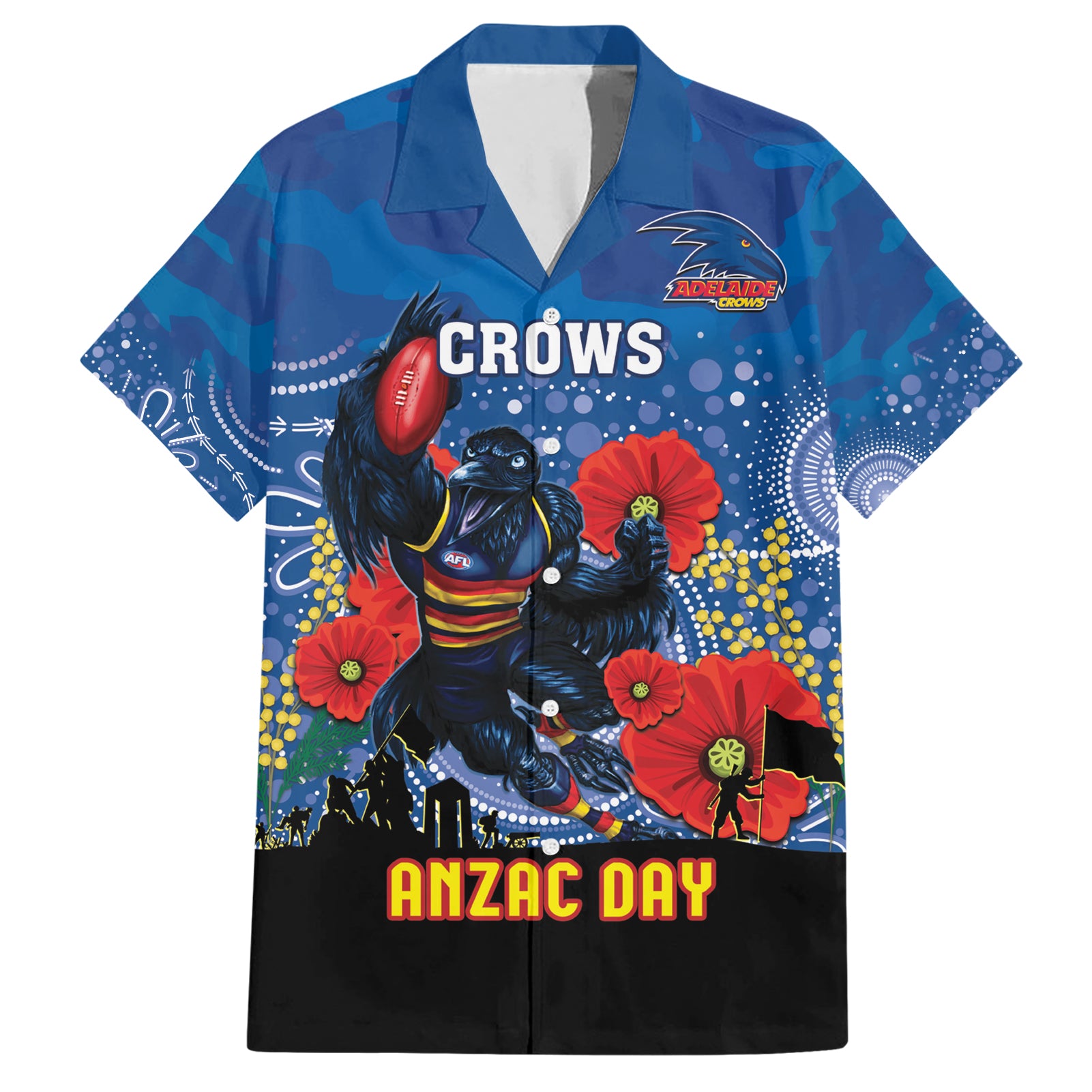 Custom Crows Football ANZAC Hawaiian Shirt Gallipoli Camouflage With Poppies - Vibe Hoodie Shop