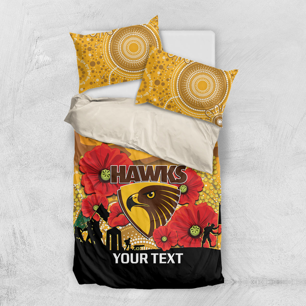 Custom Hawks Football ANZAC Bedding Set Gallipoli Camouflage With Poppies - Vibe Hoodie Shop