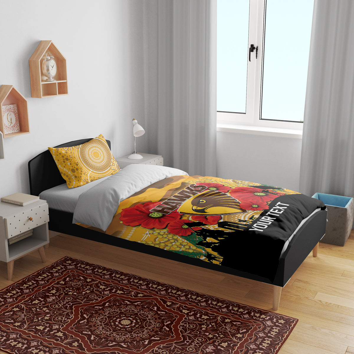 Custom Hawks Football ANZAC Bedding Set Gallipoli Camouflage With Poppies - Vibe Hoodie Shop