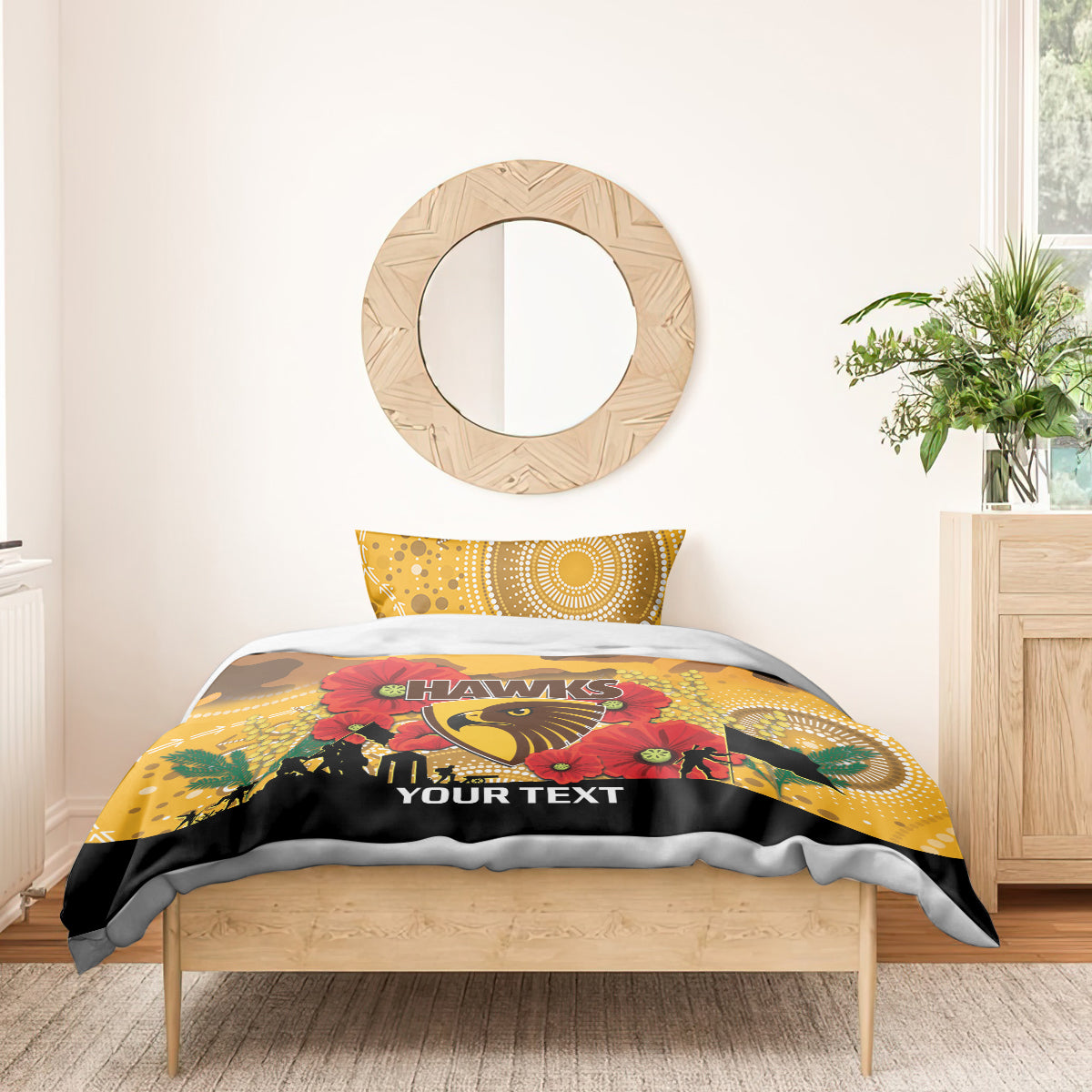 Custom Hawks Football ANZAC Bedding Set Gallipoli Camouflage With Poppies - Vibe Hoodie Shop