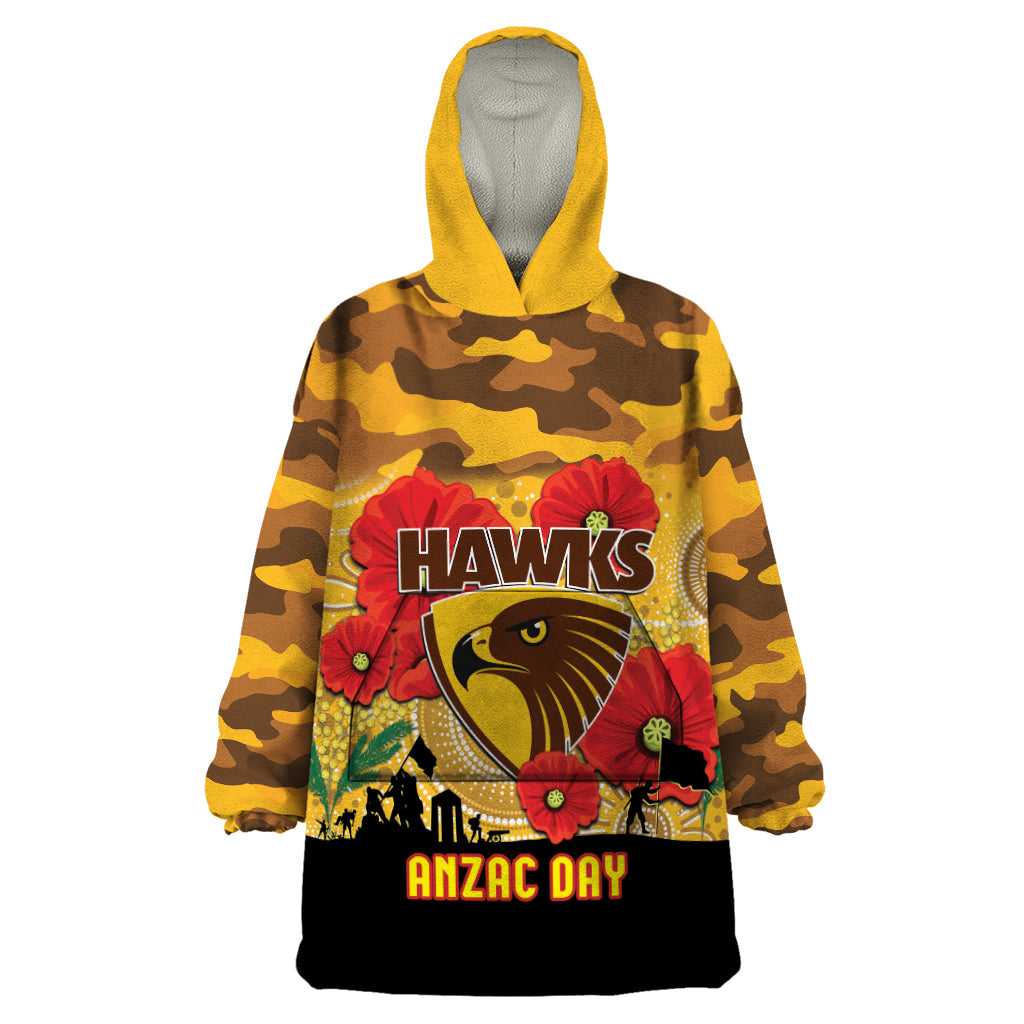 Custom Hawks Football ANZAC Wearable Blanket Hoodie Gallipoli Camouflage With Poppies - Vibe Hoodie Shop