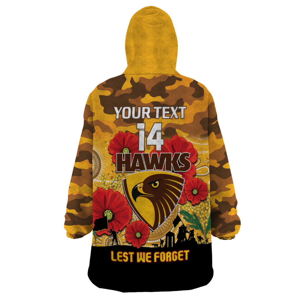 Custom Hawks Football ANZAC Wearable Blanket Hoodie Gallipoli Camouflage With Poppies - Vibe Hoodie Shop