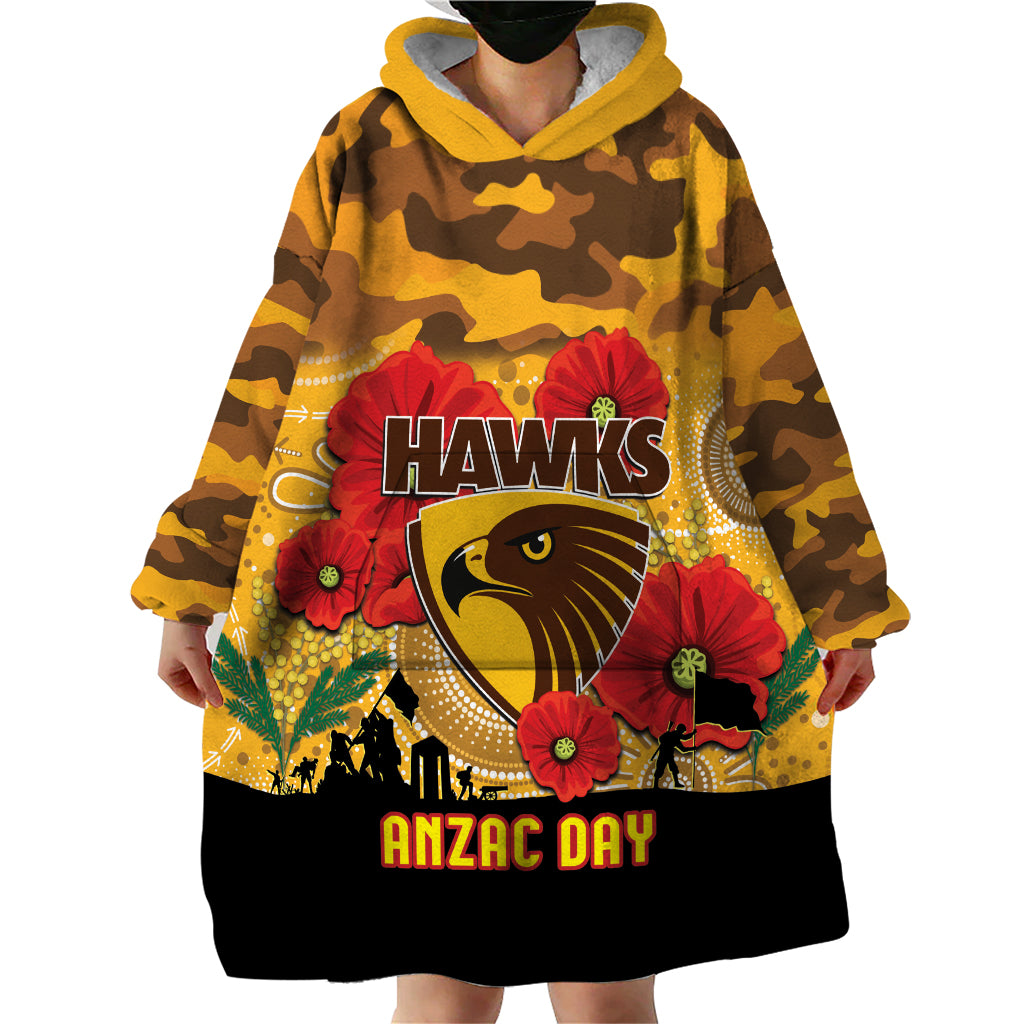 Custom Hawks Football ANZAC Wearable Blanket Hoodie Gallipoli Camouflage With Poppies - Vibe Hoodie Shop