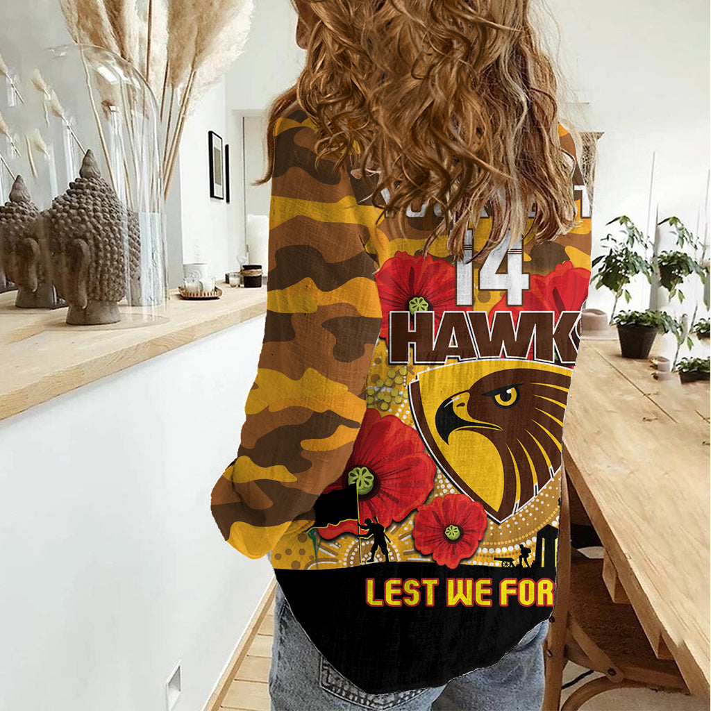 Custom Hawks Football ANZAC Women Casual Shirt Gallipoli Camouflage With Poppies - Vibe Hoodie Shop