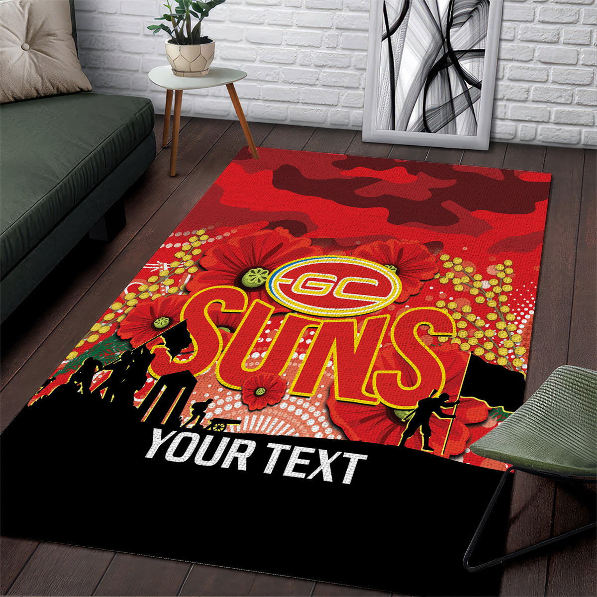 Custom Suns Football ANZAC Area Rug Gallipoli Camouflage With Poppies - Vibe Hoodie Shop