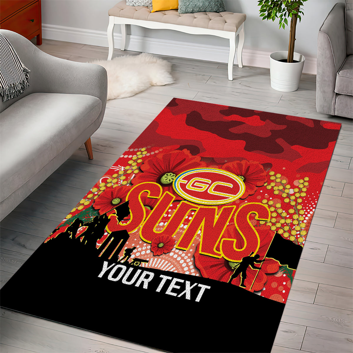 Custom Suns Football ANZAC Area Rug Gallipoli Camouflage With Poppies - Vibe Hoodie Shop