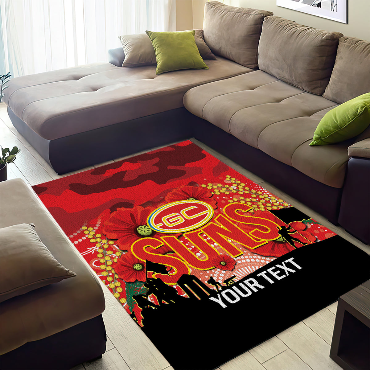 Custom Suns Football ANZAC Area Rug Gallipoli Camouflage With Poppies - Vibe Hoodie Shop