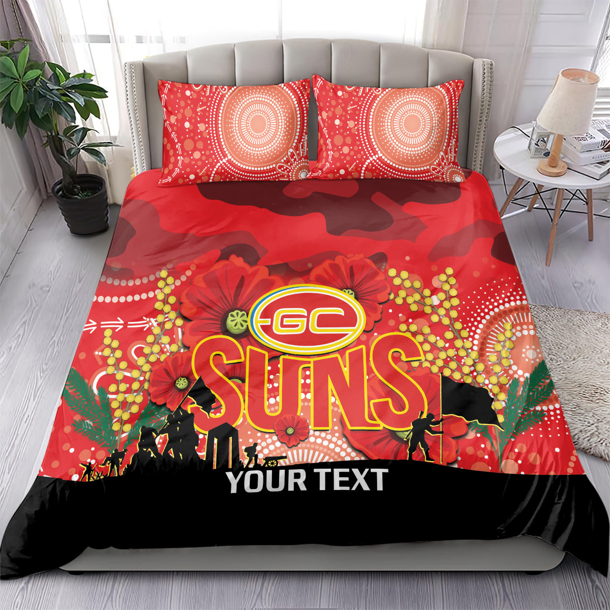 Custom Suns Football ANZAC Bedding Set Gallipoli Camouflage With Poppies - Vibe Hoodie Shop