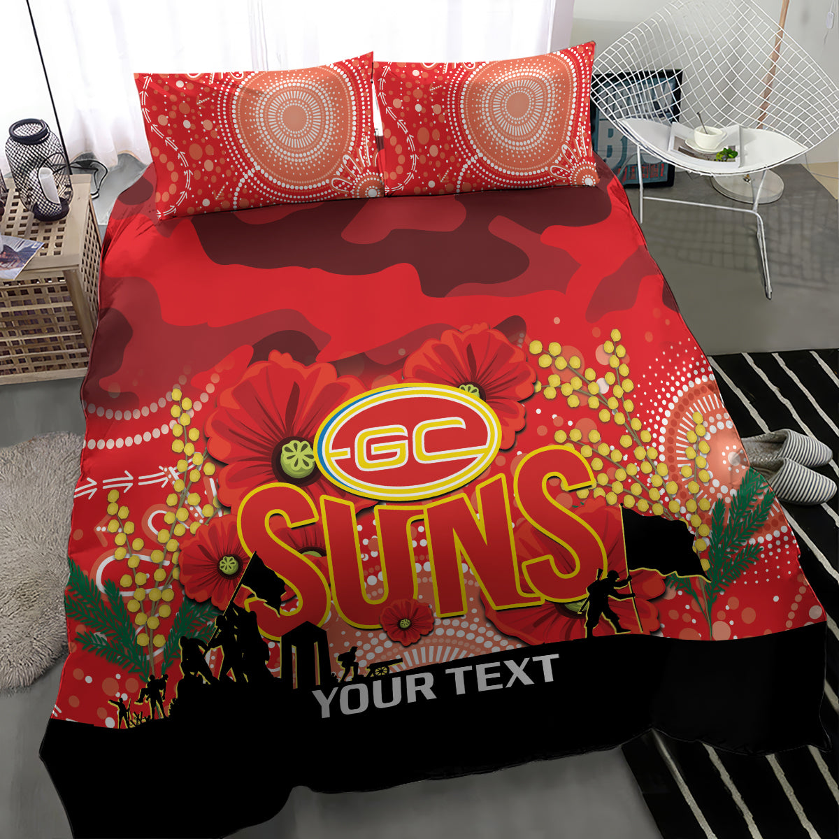 Custom Suns Football ANZAC Bedding Set Gallipoli Camouflage With Poppies - Vibe Hoodie Shop