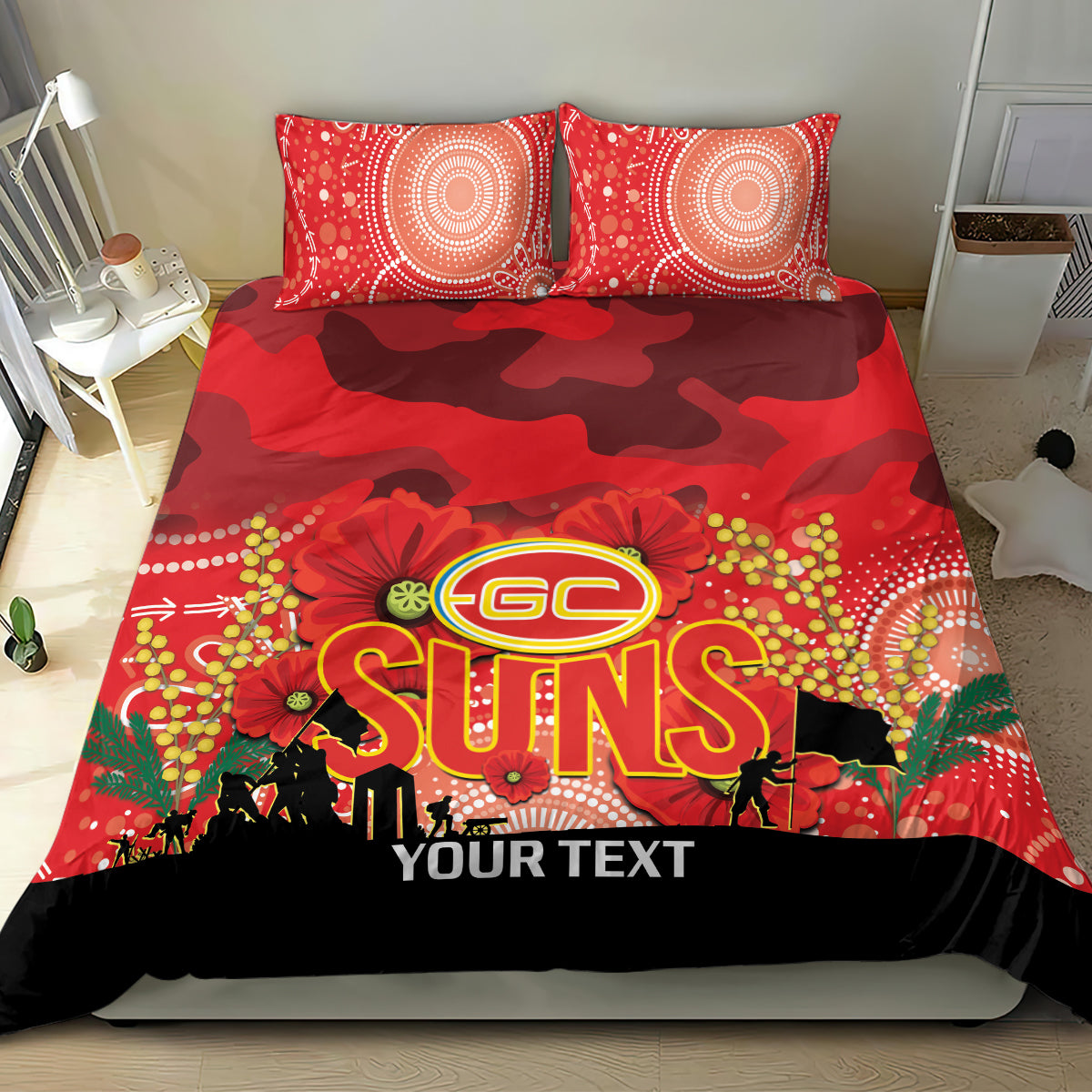 Custom Suns Football ANZAC Bedding Set Gallipoli Camouflage With Poppies - Vibe Hoodie Shop