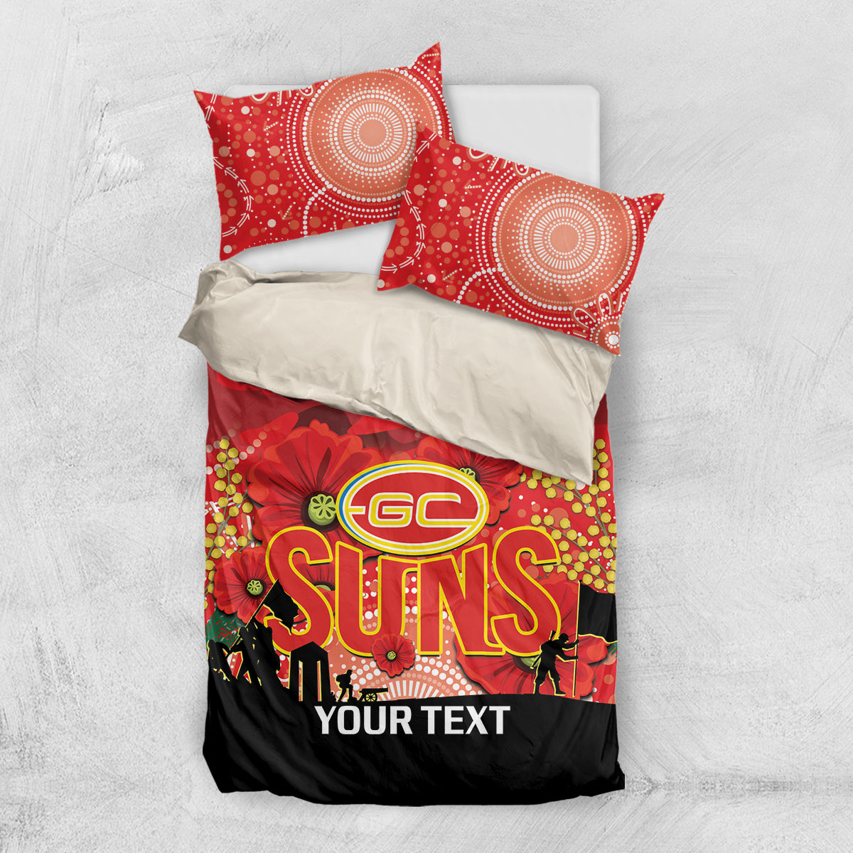 Custom Suns Football ANZAC Bedding Set Gallipoli Camouflage With Poppies - Vibe Hoodie Shop