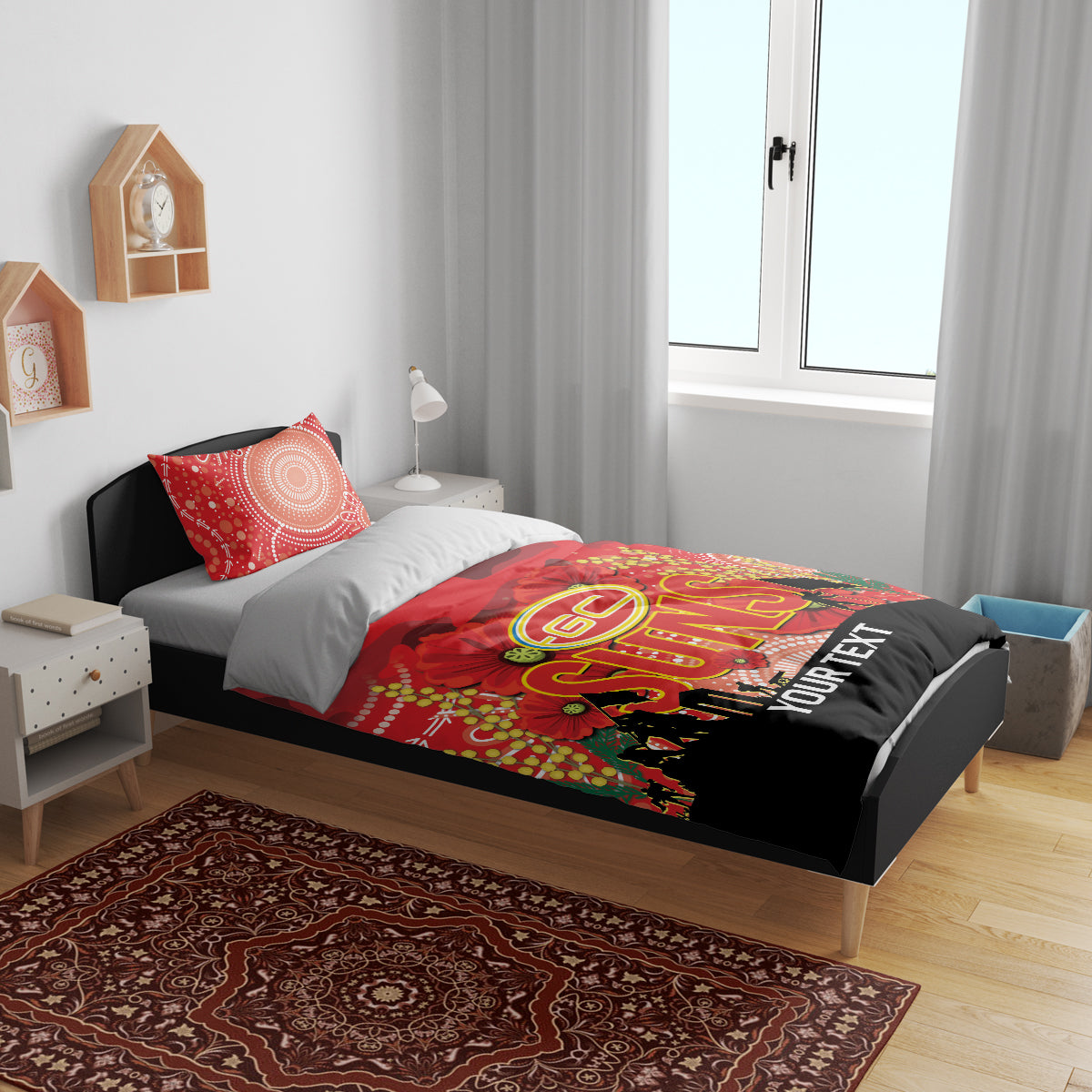 Custom Suns Football ANZAC Bedding Set Gallipoli Camouflage With Poppies - Vibe Hoodie Shop