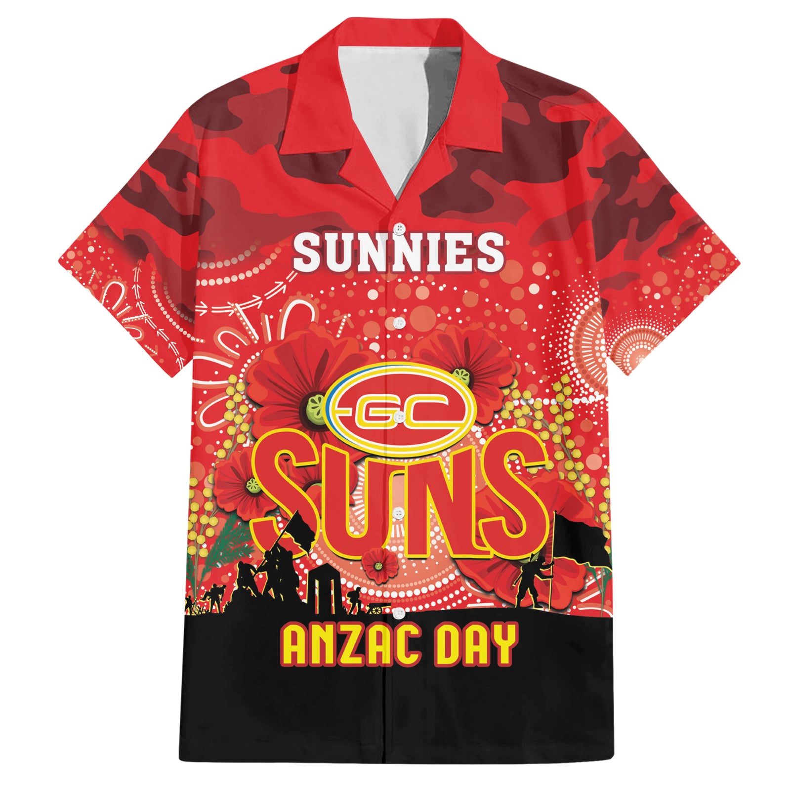 Custom Suns Football ANZAC Hawaiian Shirt Gallipoli Camouflage With Poppies - Vibe Hoodie Shop