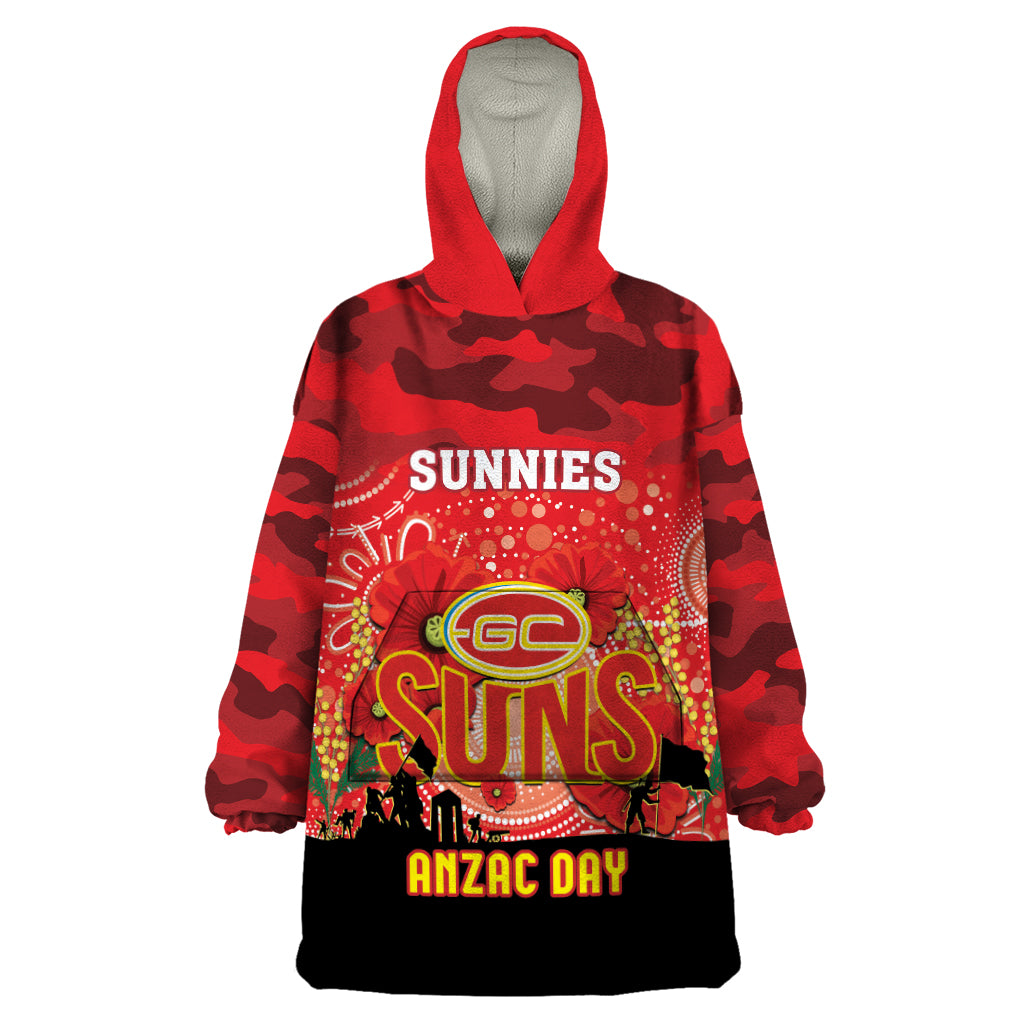 Custom Suns Football ANZAC Wearable Blanket Hoodie Gallipoli Camouflage With Poppies - Vibe Hoodie Shop