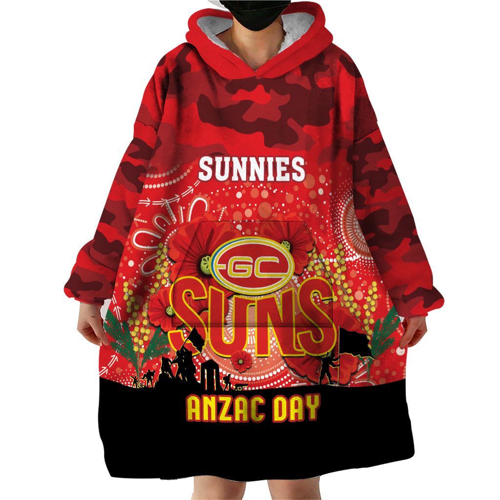 Custom Suns Football ANZAC Wearable Blanket Hoodie Gallipoli Camouflage With Poppies - Vibe Hoodie Shop