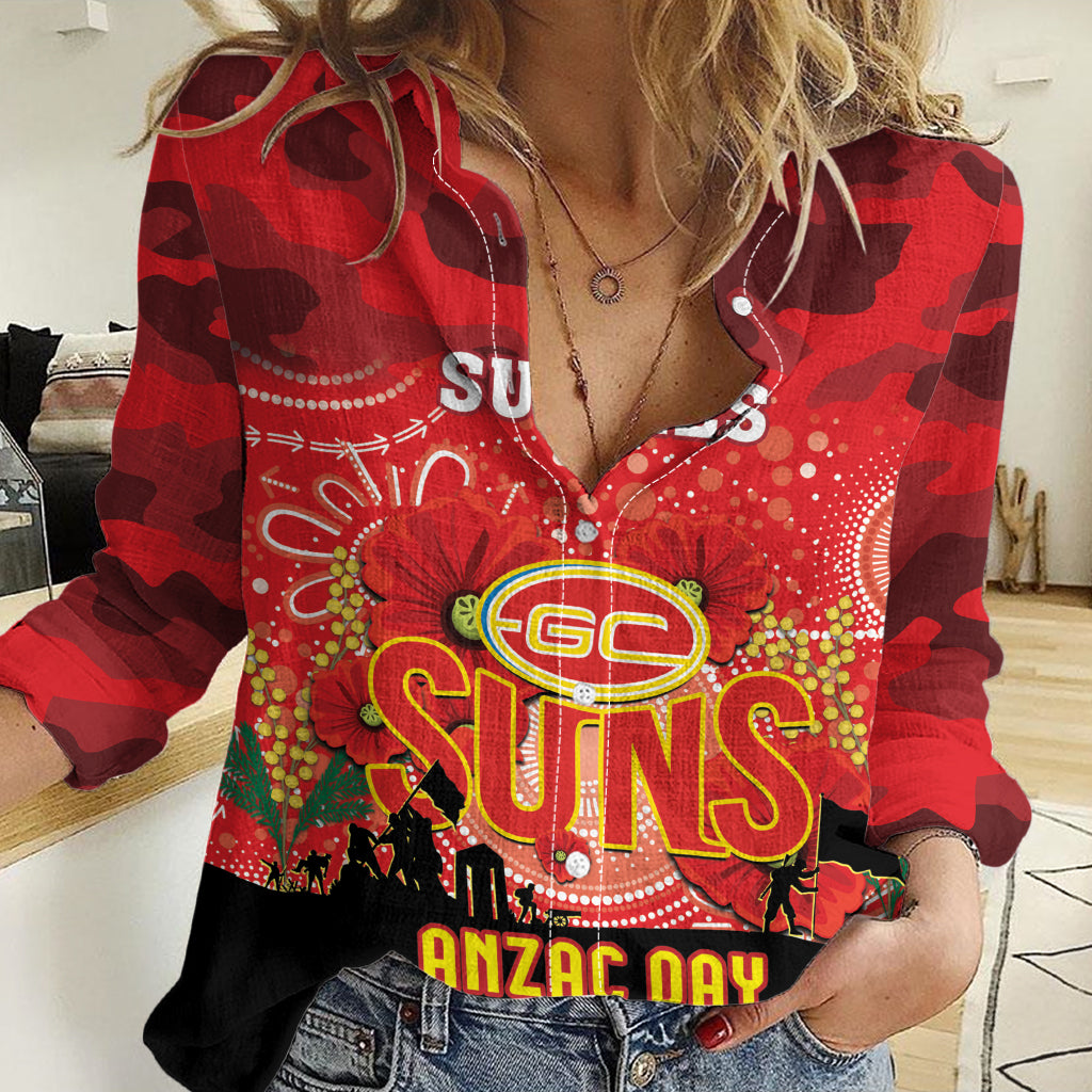 Custom Suns Football ANZAC Women Casual Shirt Gallipoli Camouflage With Poppies - Vibe Hoodie Shop