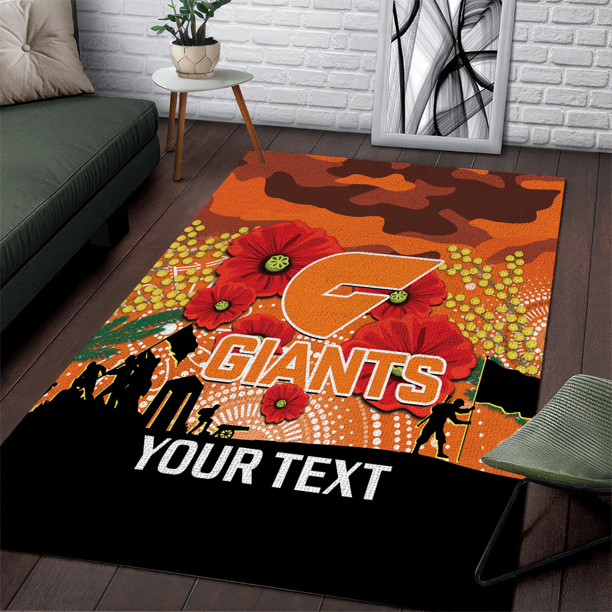 Custom Giants Football ANZAC Area Rug Gallipoli Camouflage With Poppies - Vibe Hoodie Shop