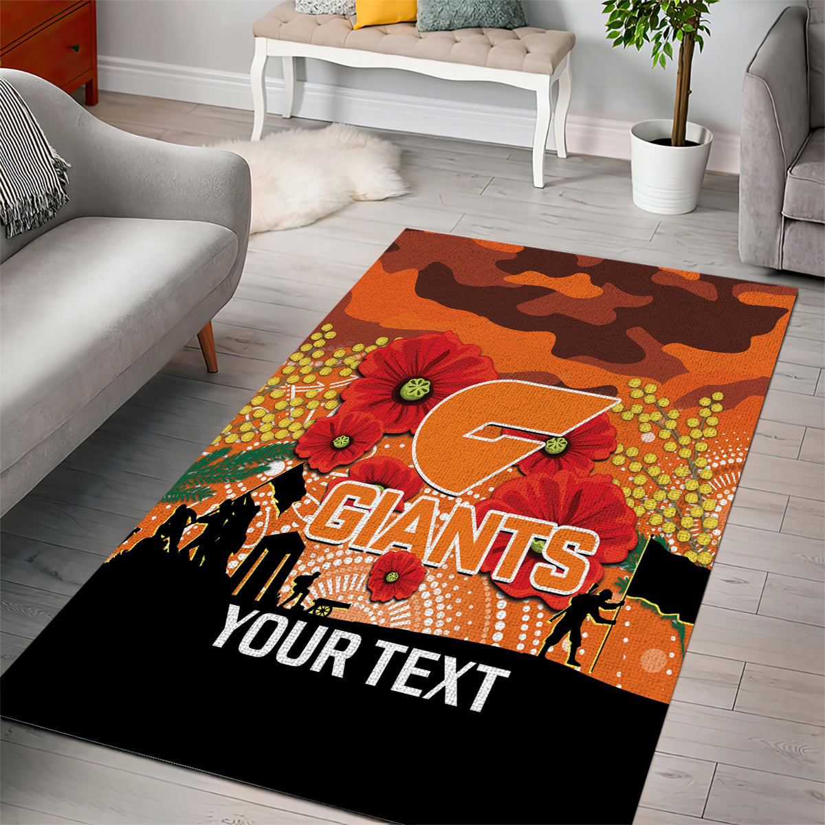 Custom Giants Football ANZAC Area Rug Gallipoli Camouflage With Poppies - Vibe Hoodie Shop