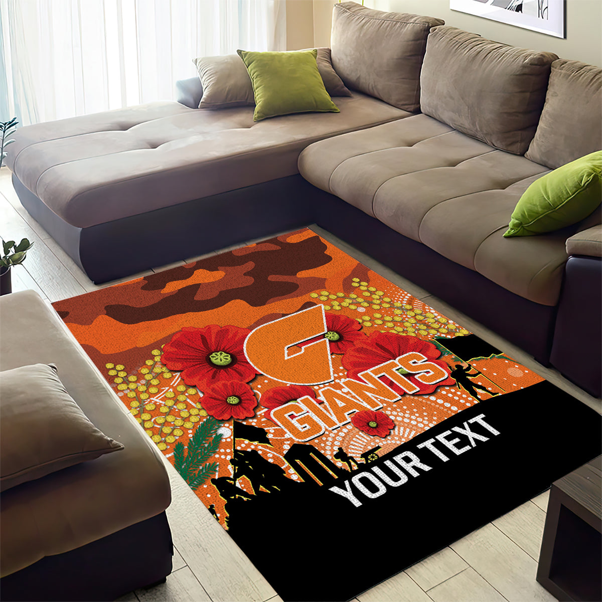 Custom Giants Football ANZAC Area Rug Gallipoli Camouflage With Poppies - Vibe Hoodie Shop