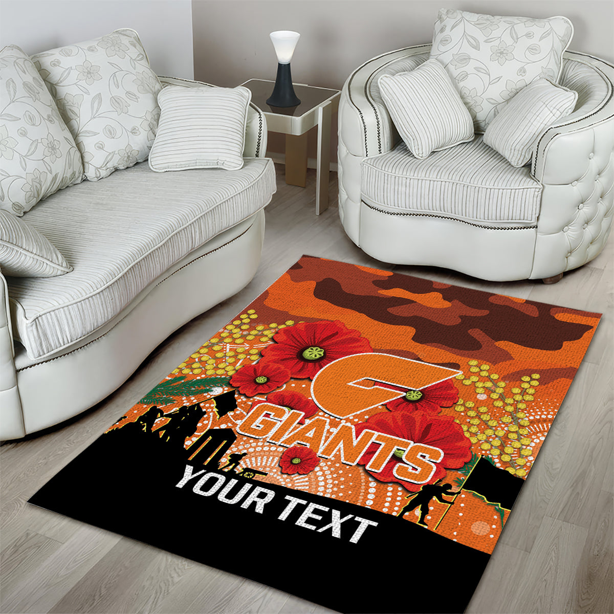 Custom Giants Football ANZAC Area Rug Gallipoli Camouflage With Poppies - Vibe Hoodie Shop