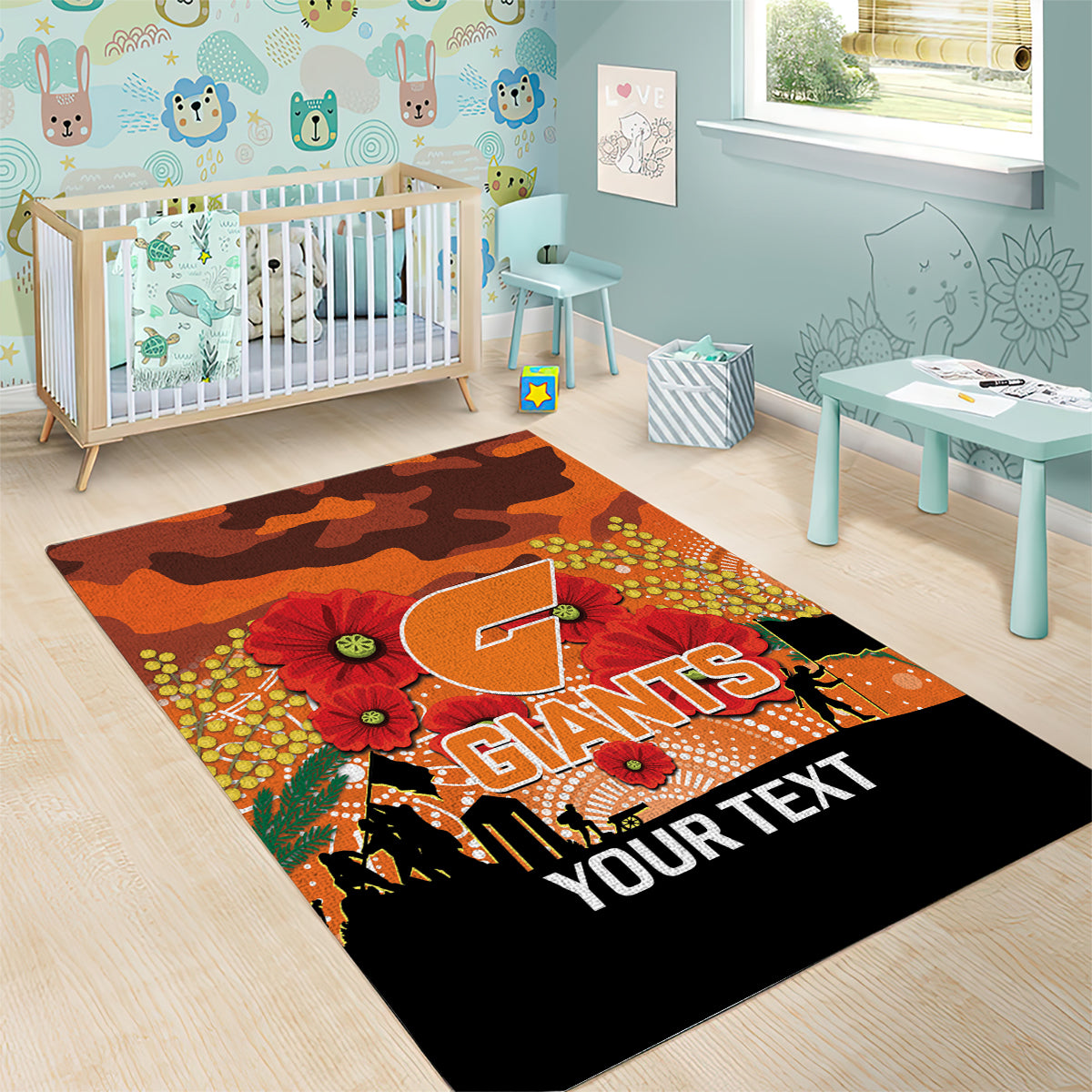 Custom Giants Football ANZAC Area Rug Gallipoli Camouflage With Poppies - Vibe Hoodie Shop