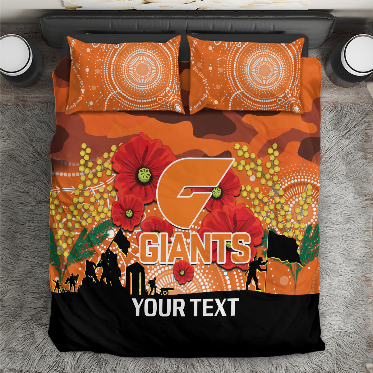 Custom Giants Football ANZAC Bedding Set Gallipoli Camouflage With Poppies - Vibe Hoodie Shop