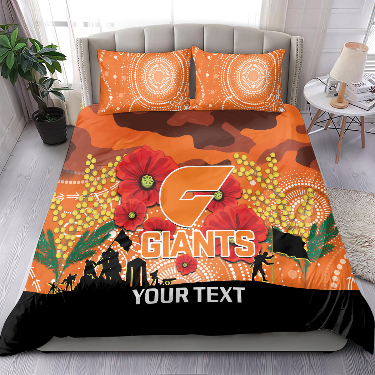 Custom Giants Football ANZAC Bedding Set Gallipoli Camouflage With Poppies - Vibe Hoodie Shop
