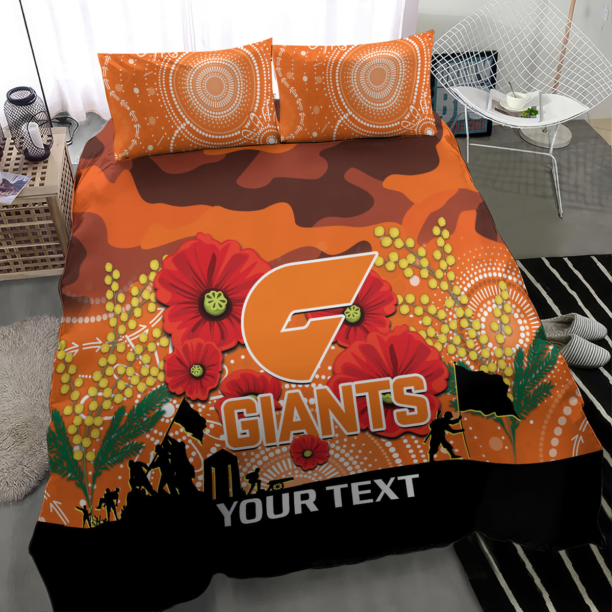 Custom Giants Football ANZAC Bedding Set Gallipoli Camouflage With Poppies - Vibe Hoodie Shop