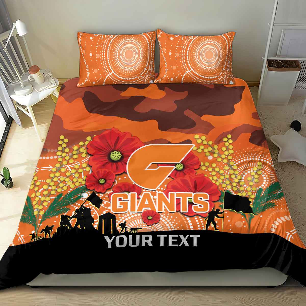 Custom Giants Football ANZAC Bedding Set Gallipoli Camouflage With Poppies - Vibe Hoodie Shop
