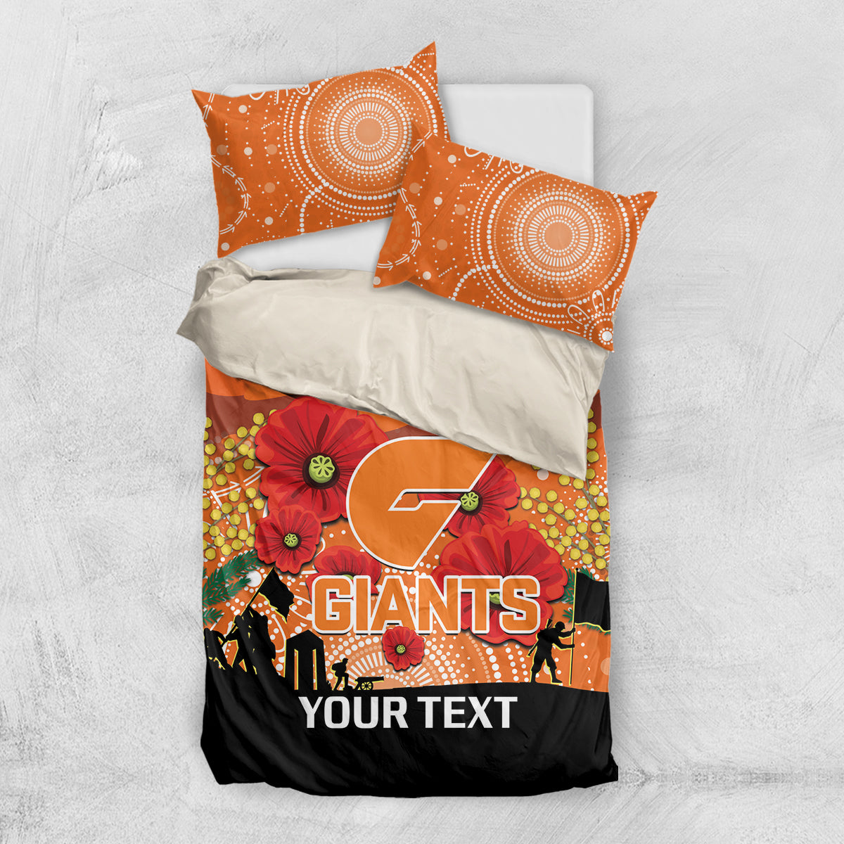 Custom Giants Football ANZAC Bedding Set Gallipoli Camouflage With Poppies - Vibe Hoodie Shop
