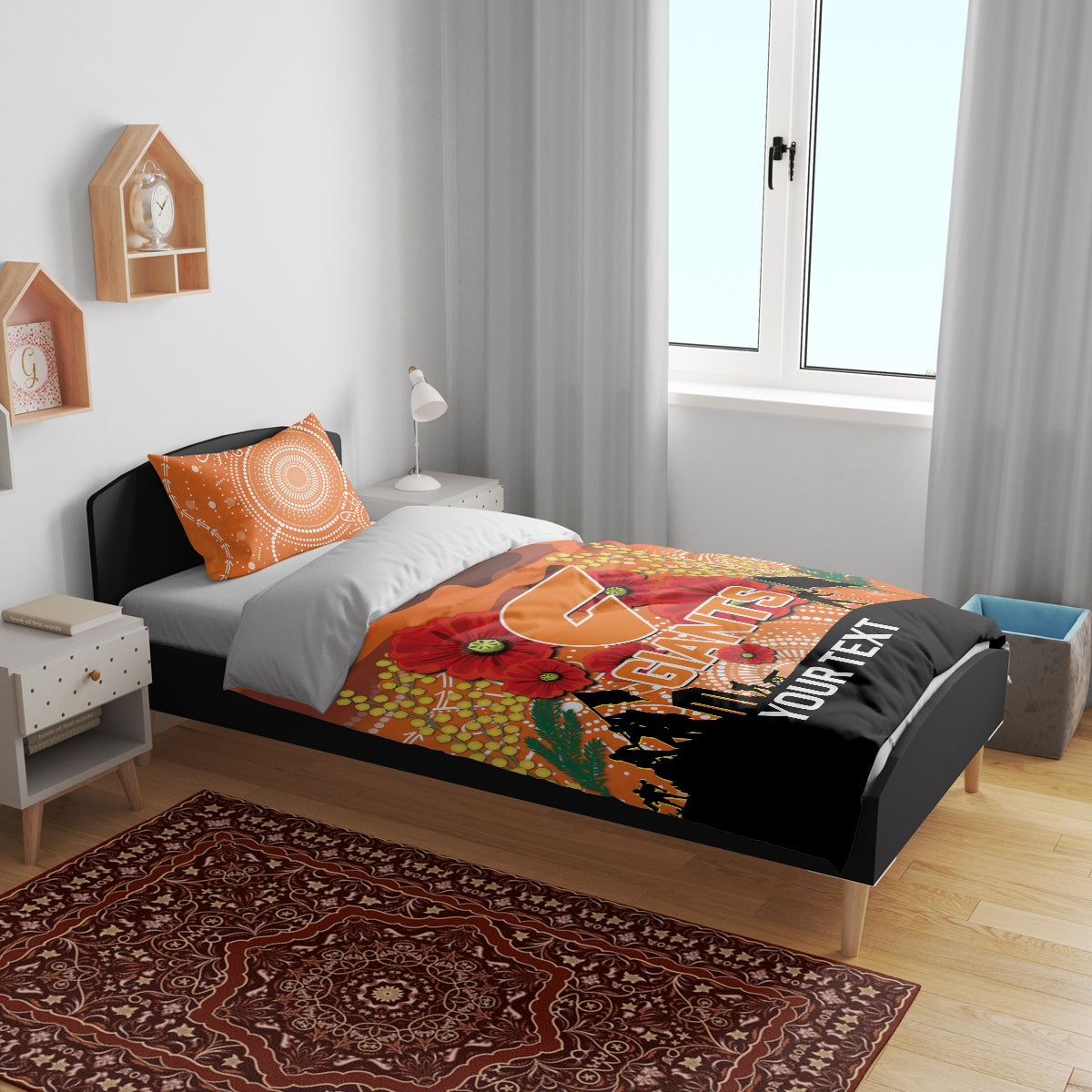 Custom Giants Football ANZAC Bedding Set Gallipoli Camouflage With Poppies - Vibe Hoodie Shop