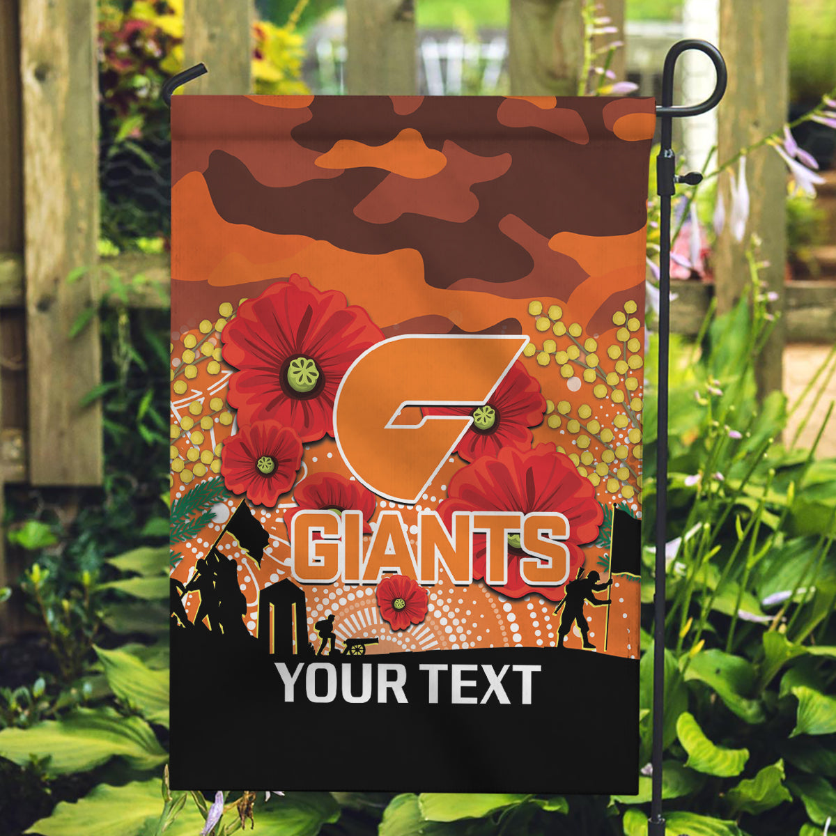 Custom Giants Football ANZAC Garden Flag Gallipoli Camouflage With Poppies - Vibe Hoodie Shop