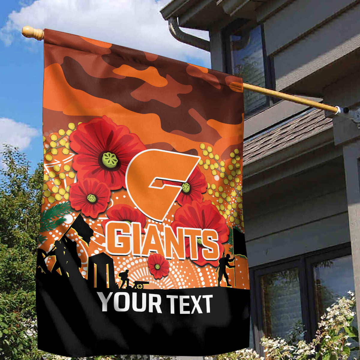 Custom Giants Football ANZAC Garden Flag Gallipoli Camouflage With Poppies - Vibe Hoodie Shop