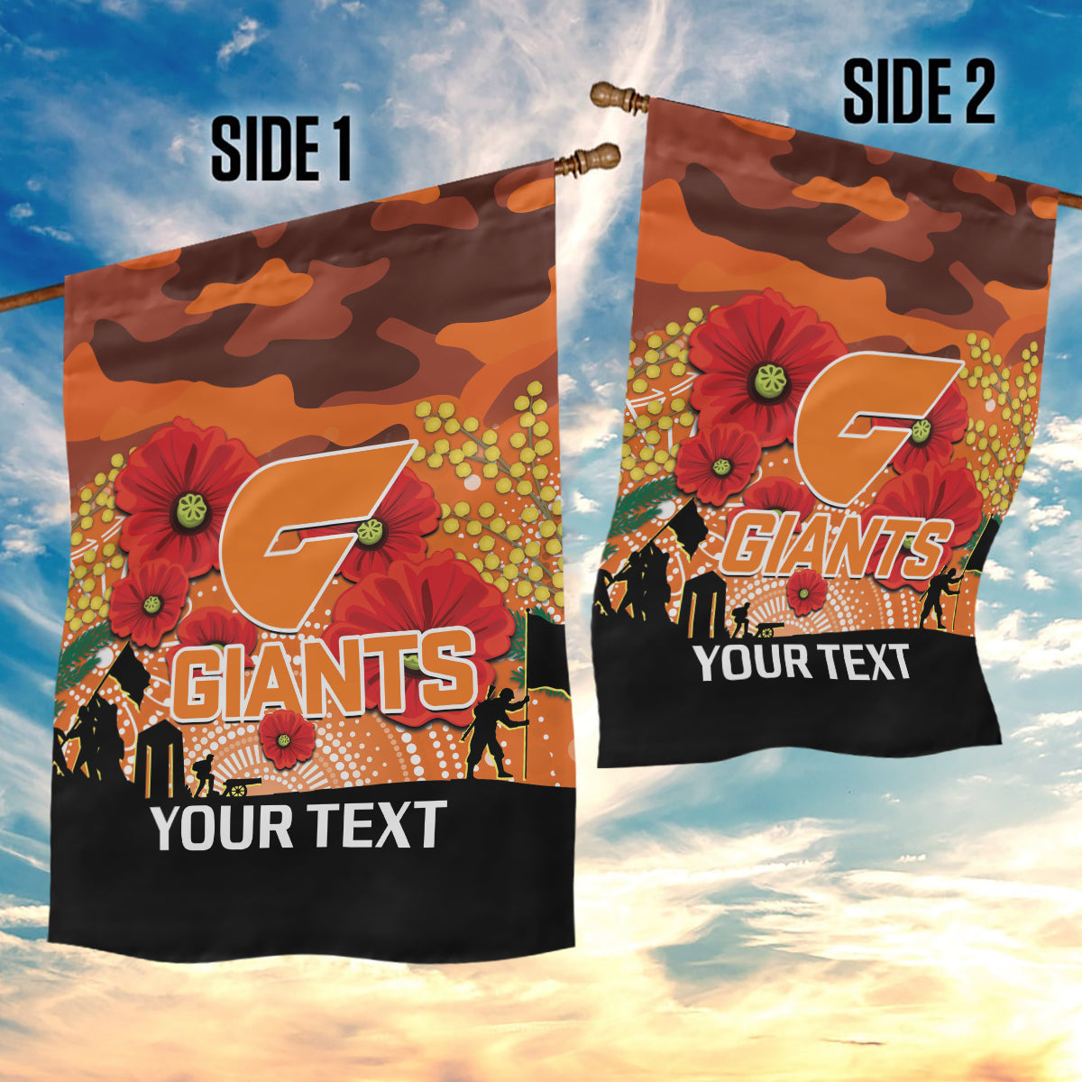 Custom Giants Football ANZAC Garden Flag Gallipoli Camouflage With Poppies - Vibe Hoodie Shop