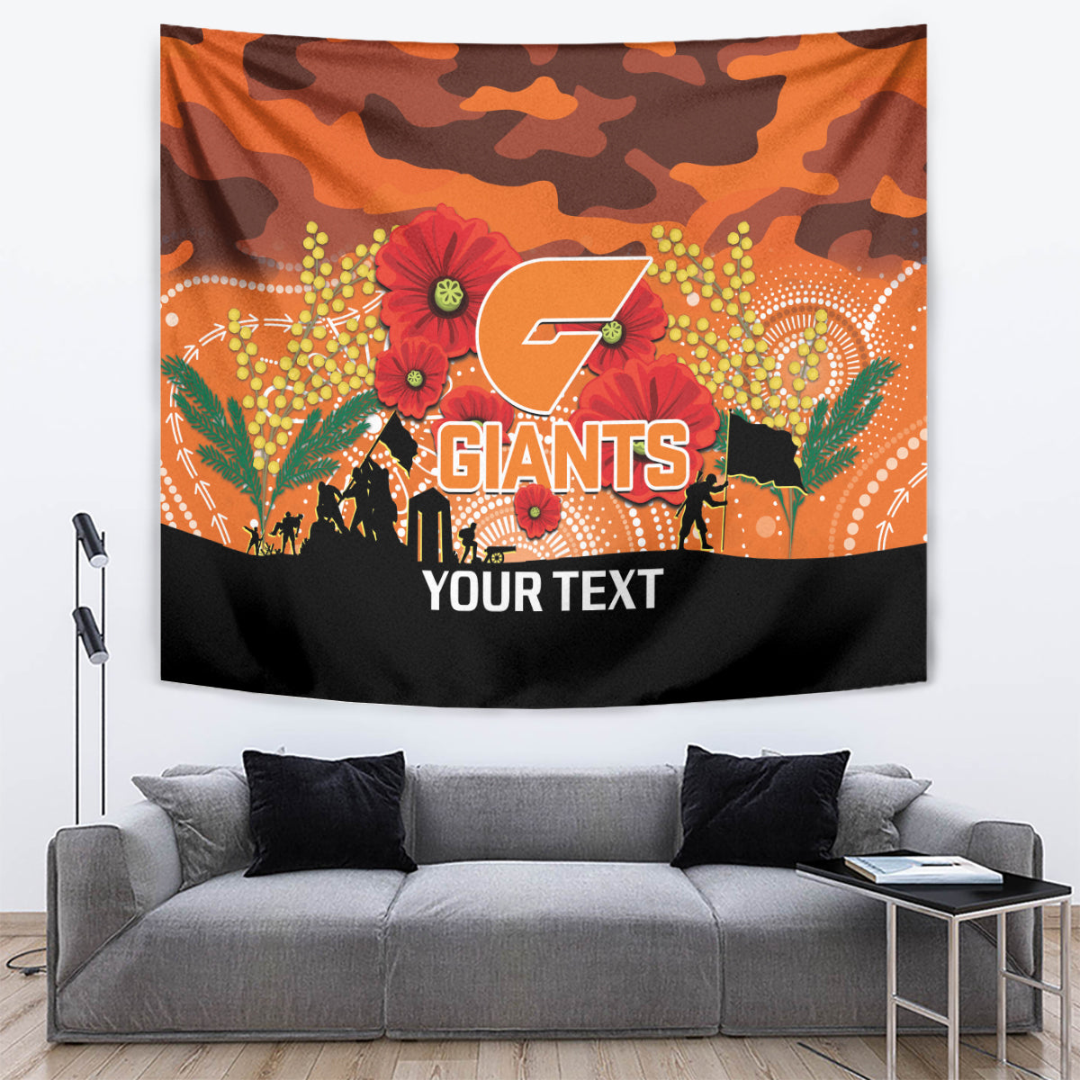 Custom Giants Football ANZAC Tapestry Gallipoli Camouflage With Poppies - Vibe Hoodie Shop