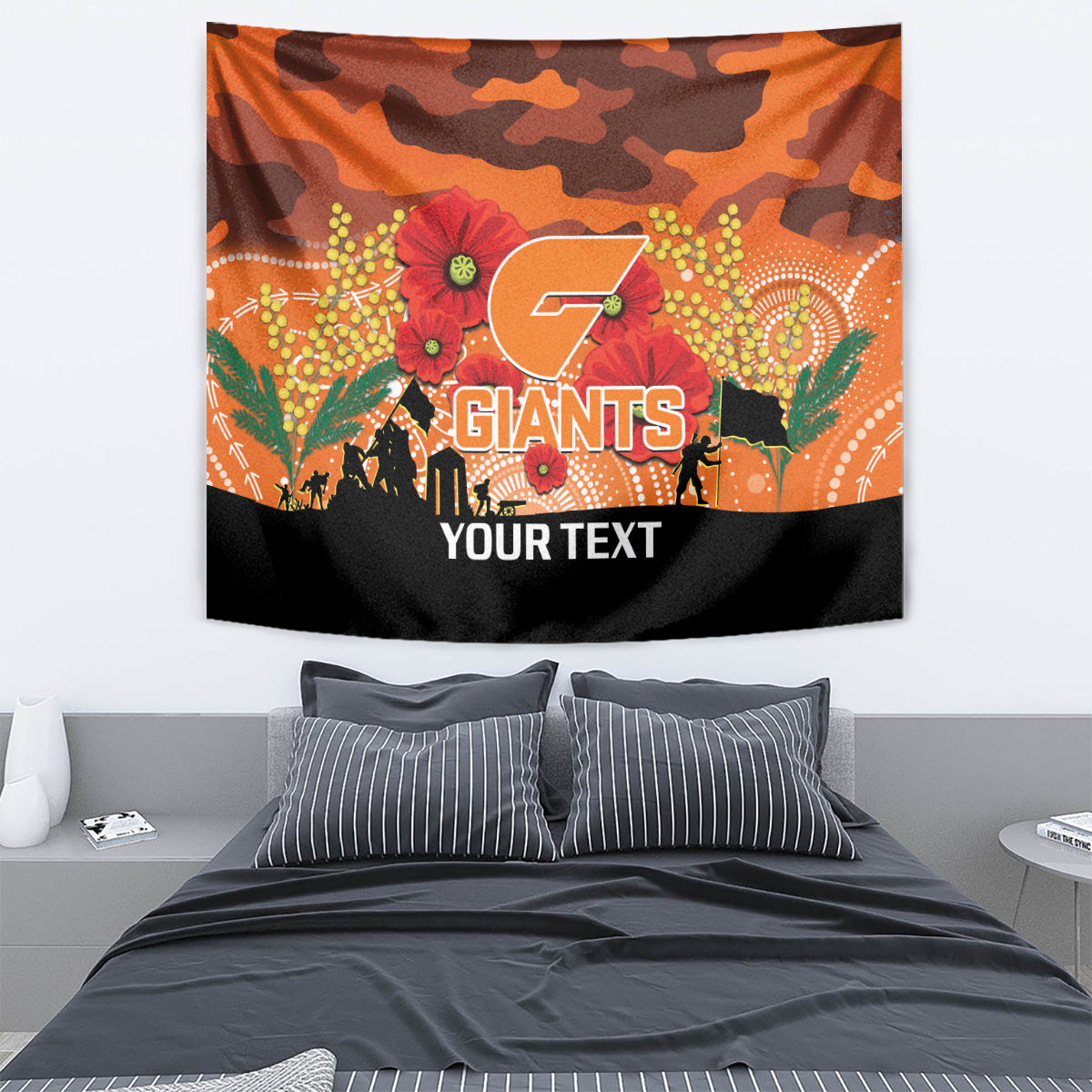 Custom Giants Football ANZAC Tapestry Gallipoli Camouflage With Poppies - Vibe Hoodie Shop