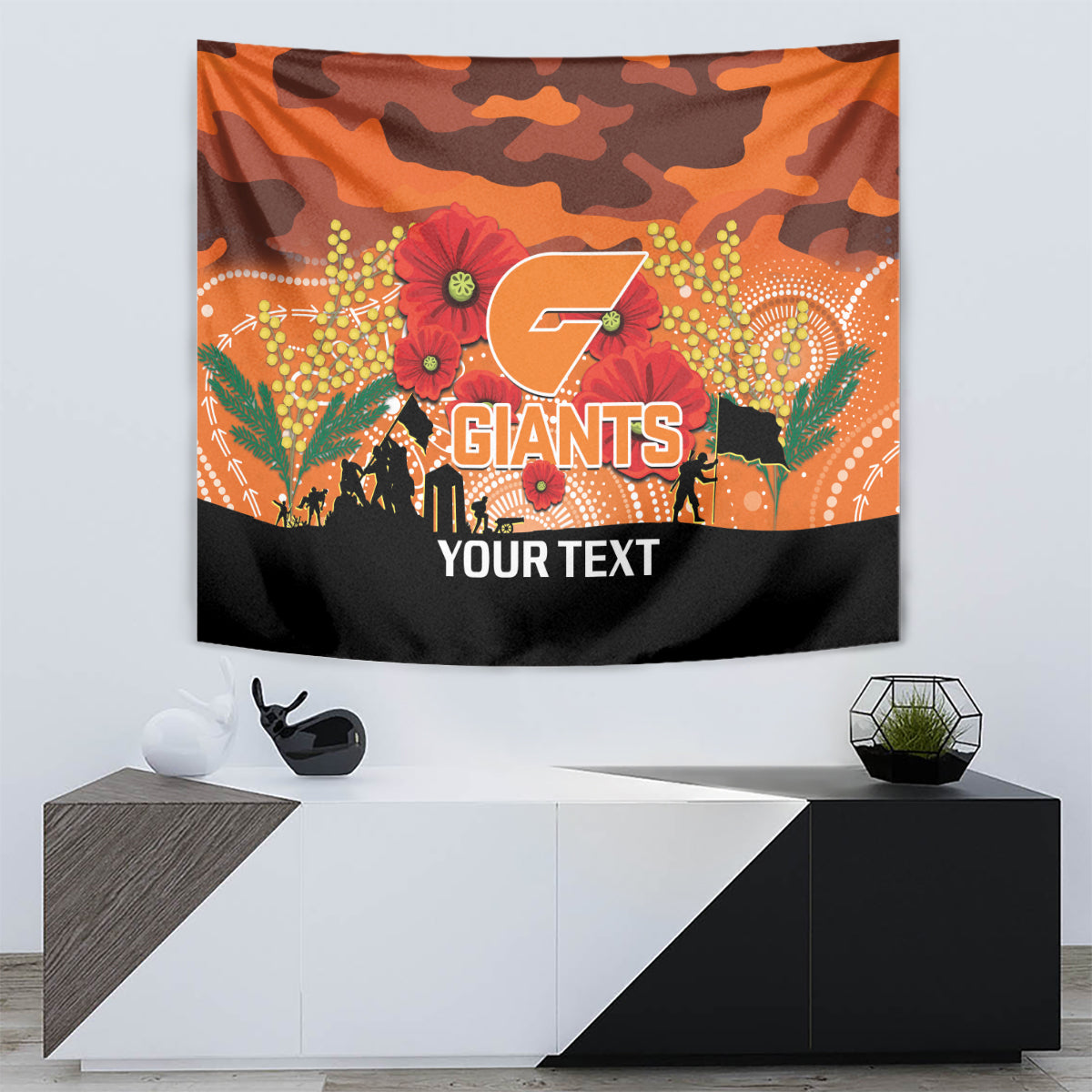 Custom Giants Football ANZAC Tapestry Gallipoli Camouflage With Poppies - Vibe Hoodie Shop