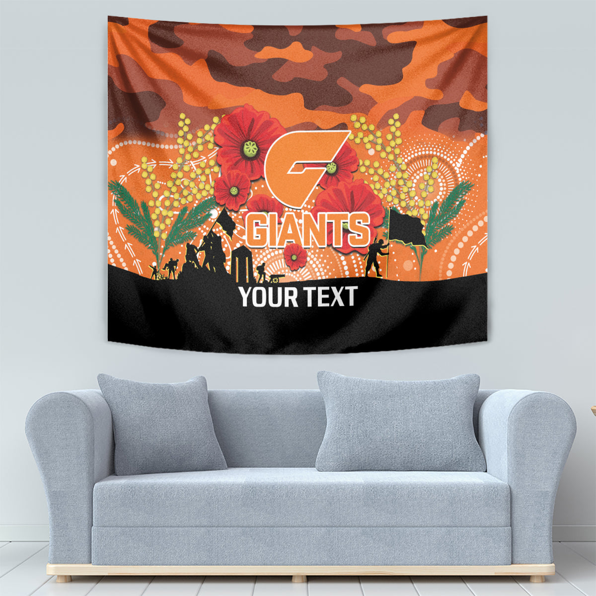 Custom Giants Football ANZAC Tapestry Gallipoli Camouflage With Poppies - Vibe Hoodie Shop