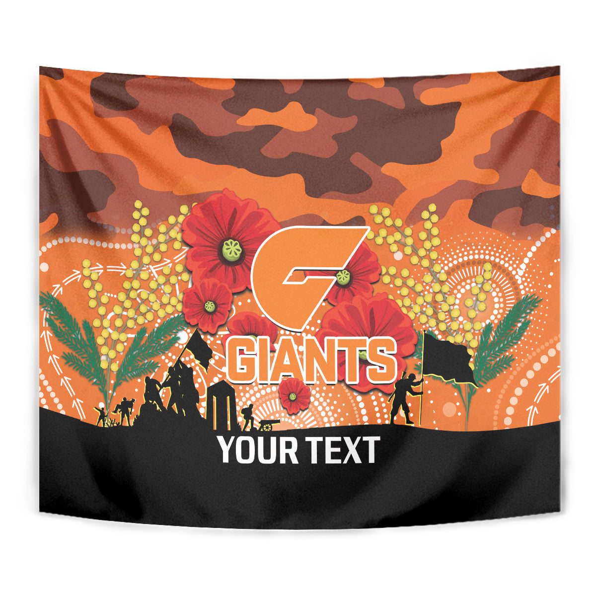 Custom Giants Football ANZAC Tapestry Gallipoli Camouflage With Poppies - Vibe Hoodie Shop