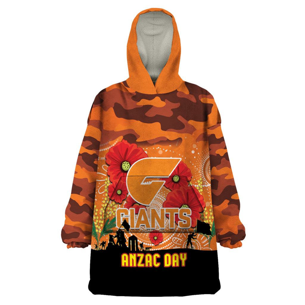 Custom Giants Football ANZAC Wearable Blanket Hoodie Gallipoli Camouflage With Poppies - Vibe Hoodie Shop