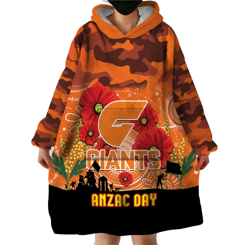 Custom Giants Football ANZAC Wearable Blanket Hoodie Gallipoli Camouflage With Poppies - Vibe Hoodie Shop