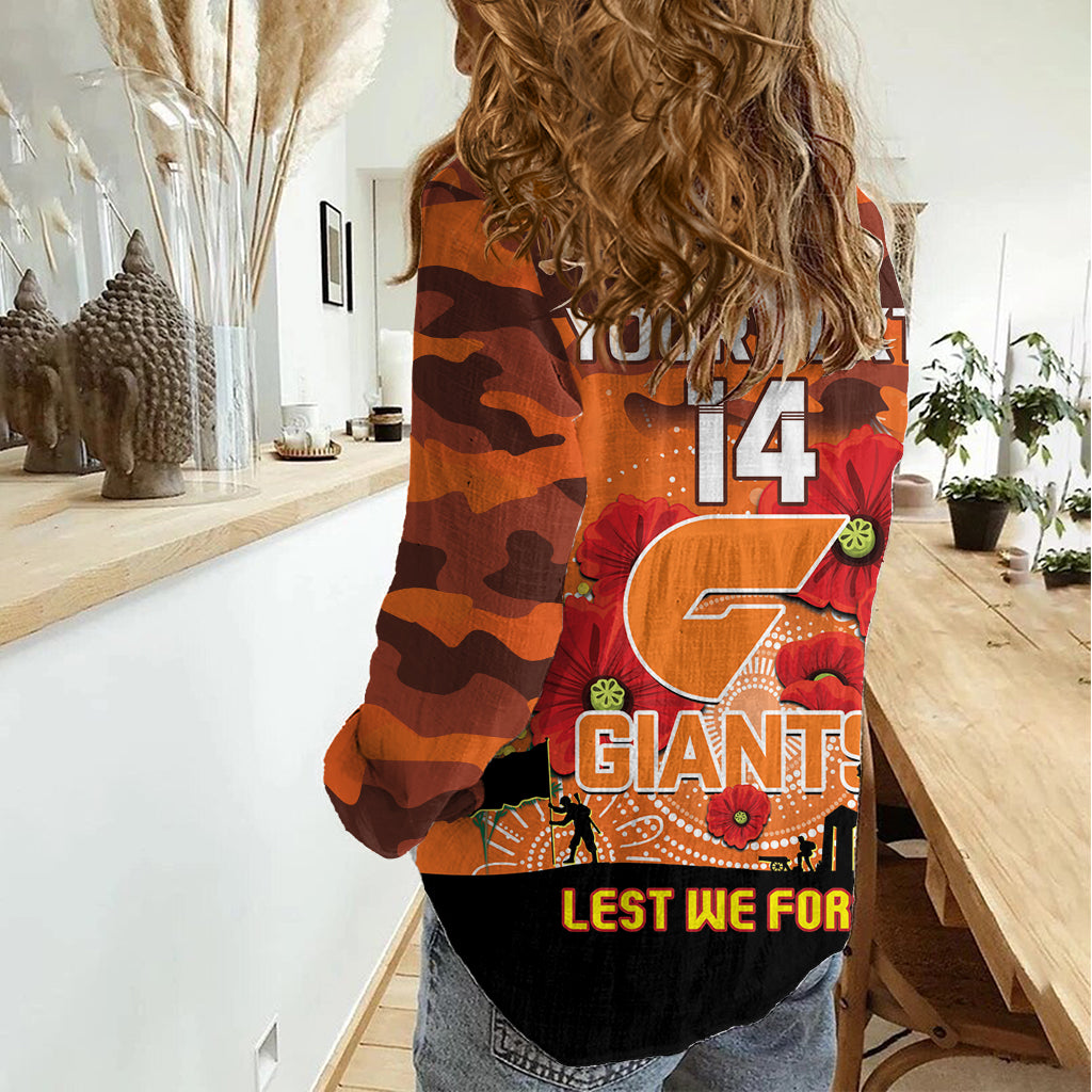 Custom Giants Football ANZAC Women Casual Shirt Gallipoli Camouflage With Poppies - Vibe Hoodie Shop