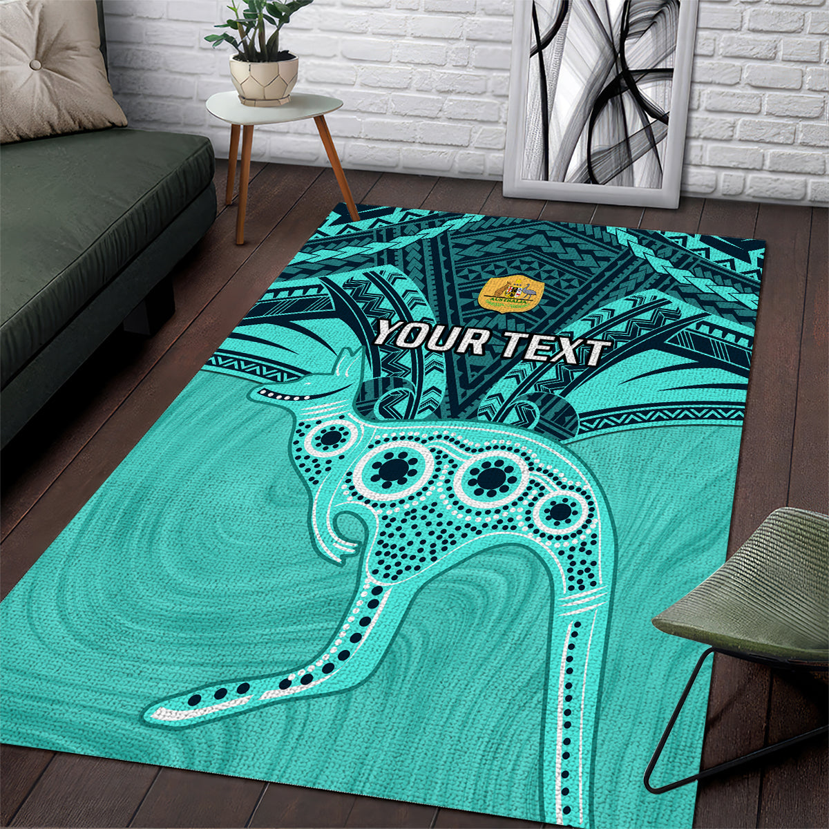 Custom Australia Matildas Area Rug Polynesian Mix Turquoise Marble - Vibe Hoodie Shop