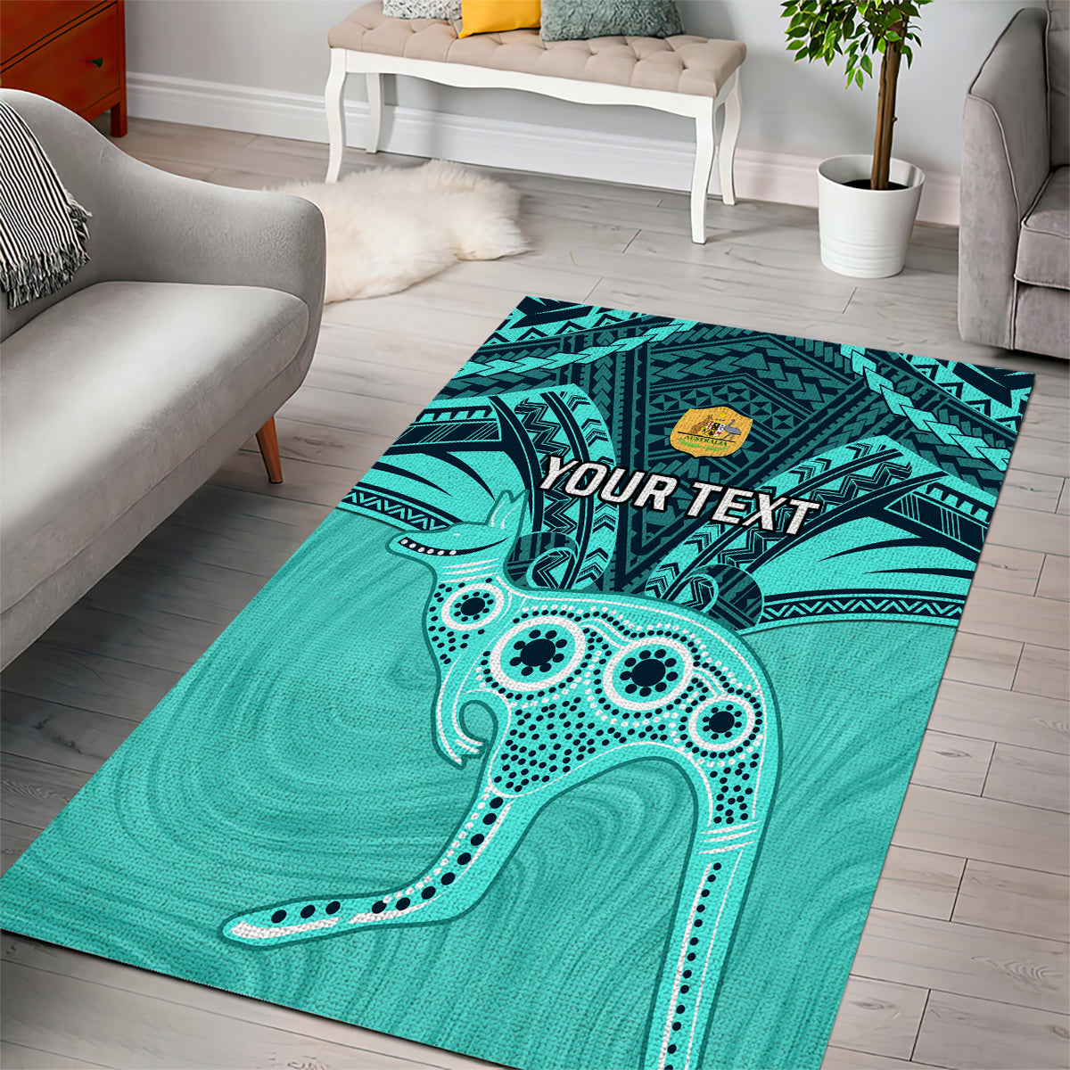 Custom Australia Matildas Area Rug Polynesian Mix Turquoise Marble - Vibe Hoodie Shop