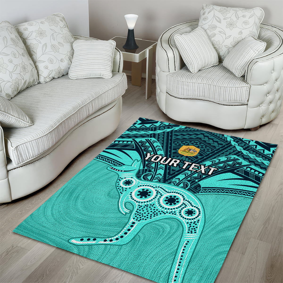 Custom Australia Matildas Area Rug Polynesian Mix Turquoise Marble - Vibe Hoodie Shop