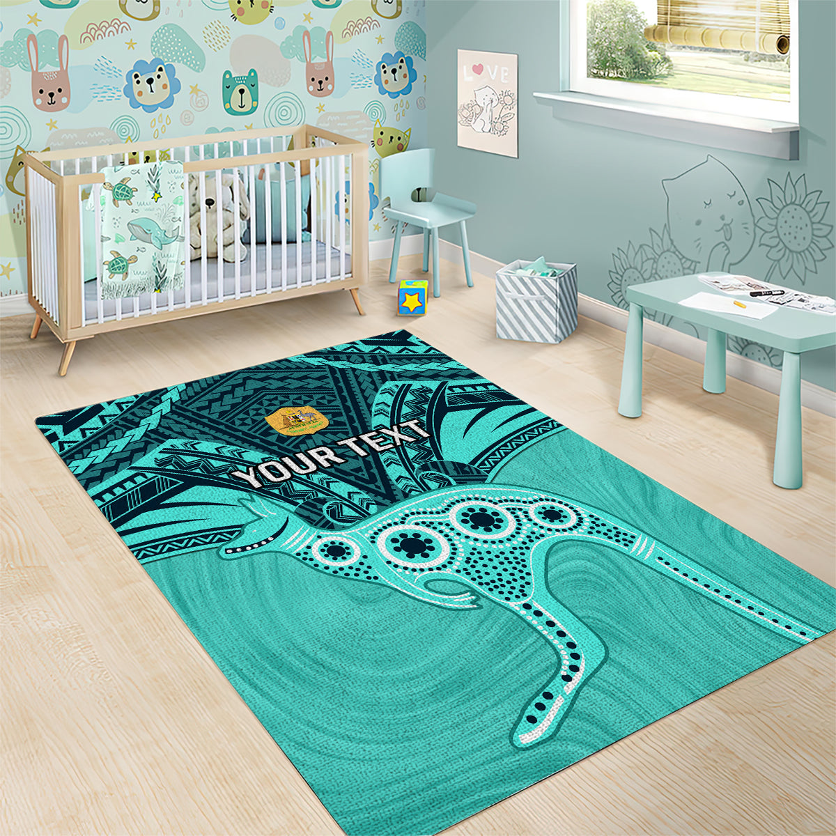 Custom Australia Matildas Area Rug Polynesian Mix Turquoise Marble - Vibe Hoodie Shop