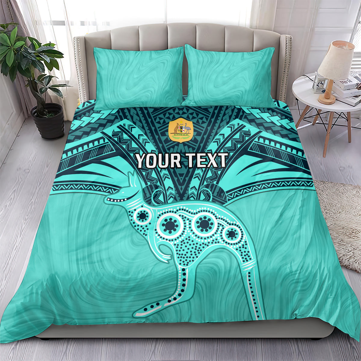 Custom Australia Matildas Bedding Set Polynesian Mix Turquoise Marble - Vibe Hoodie Shop